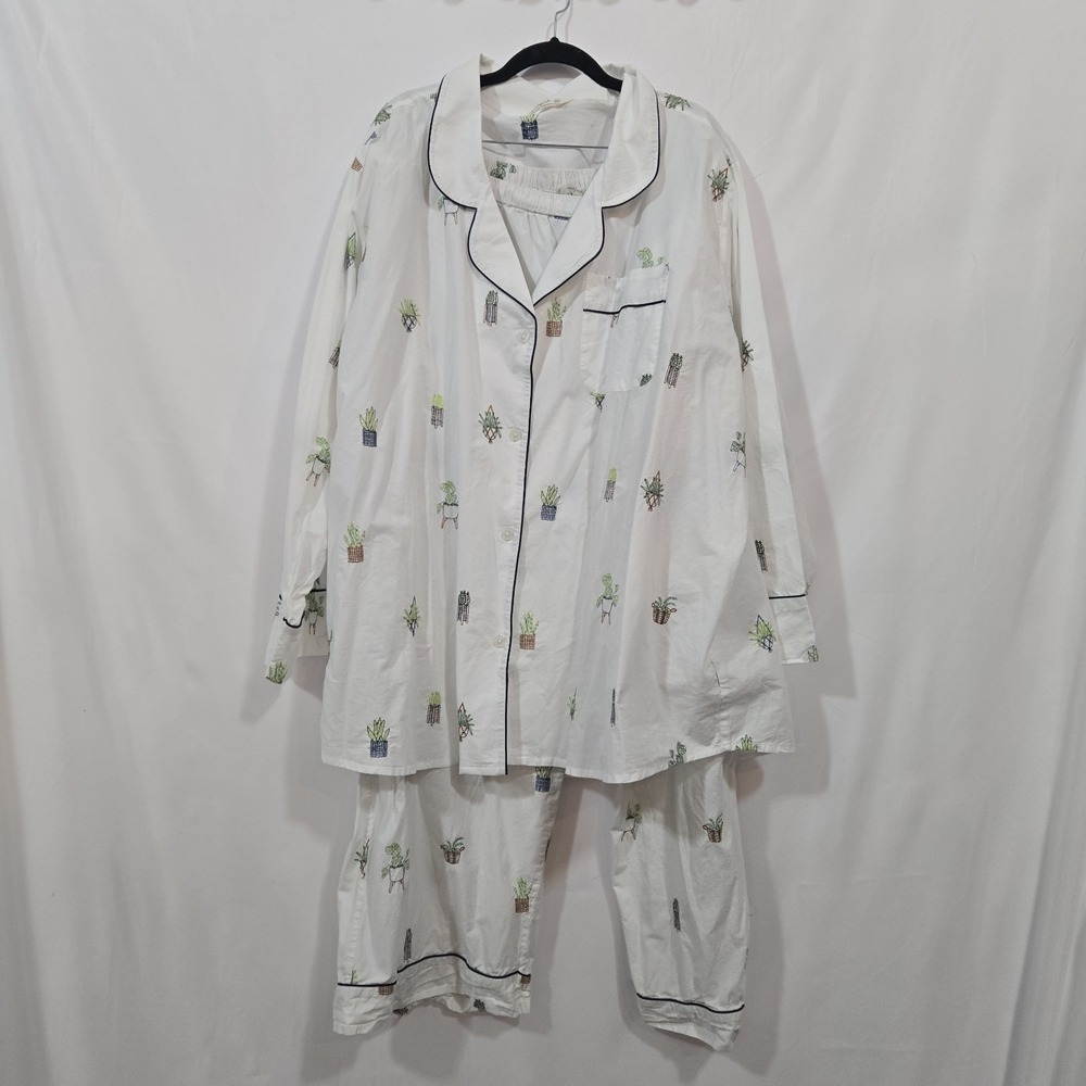 Printfresh Pajama Set 6X Potted Plants Cotton Long Sleeve Pants Plus Size